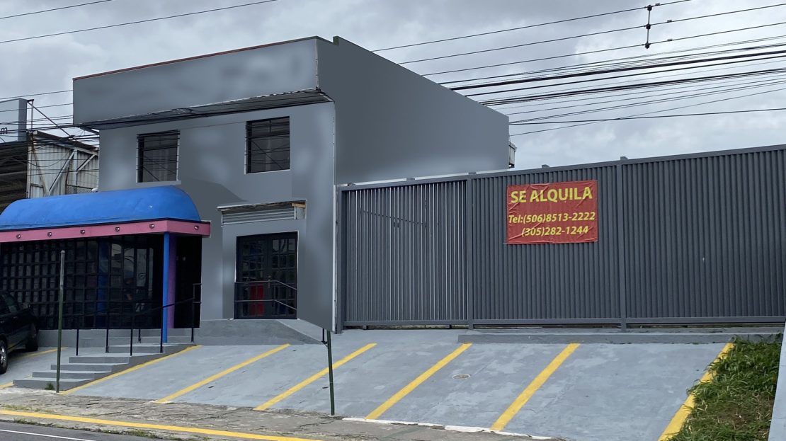 Exterior and parking frontage of the commercial property in La Uruca, Costa Rica