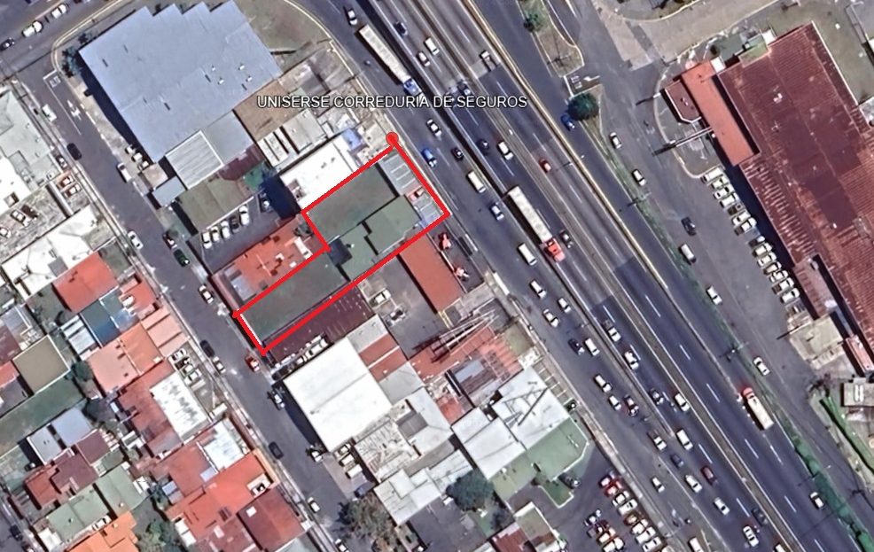 Owner-supplied aerial location outline of the commercial property in La Uruca, Costa Rica